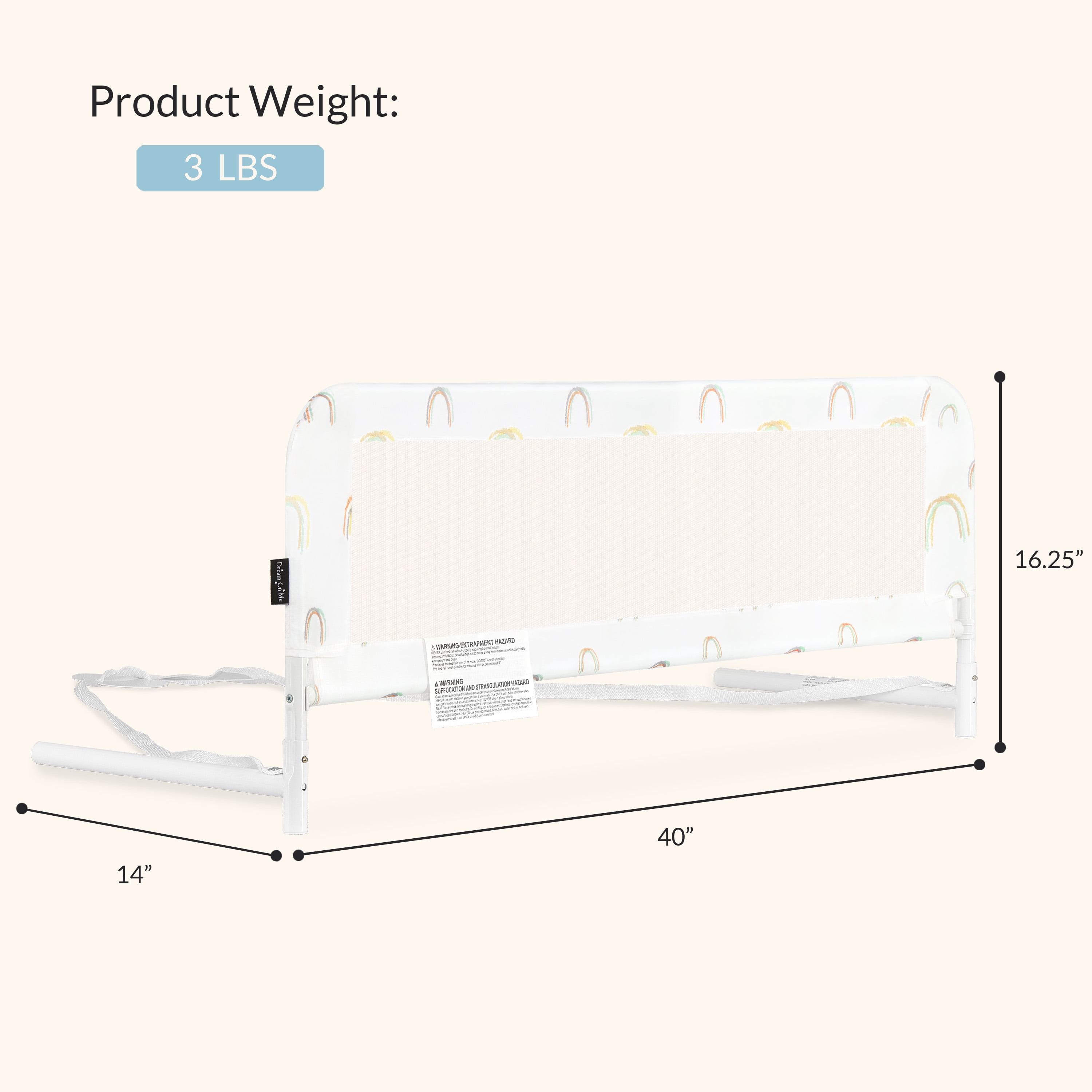 Dream On Me Adjustable Mesh Bed Rail, Rainbow Grey Print