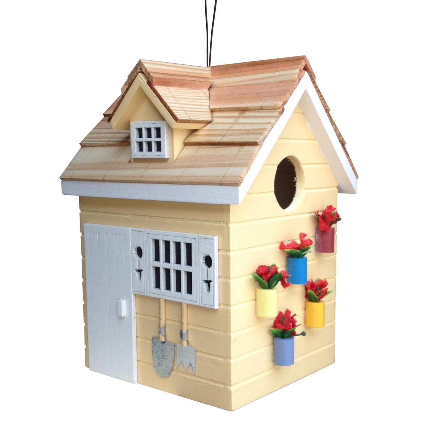 7.75" Fully Functional Nestling Series Yellow Wooden Potting Shed Outdoor Birdhouse by CC Outdoor Living
