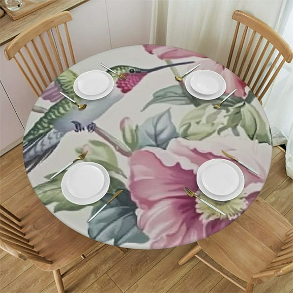 HAOXIT Flower Large Tablecloths for Round Table Outdoor Round Table Cloth Waterproof Fabric Tablecloth with Adjustable Buckle for Kitchen Table 31-35
