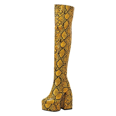 GHSOHS Cowboy Boots for Women Knee High Boots Pattern Water Proof Platform Super High Heels Fall Winter Women s Over Knee Boots Comfort Rain Boots Dress Shoes Shoes Western Boots Size 38