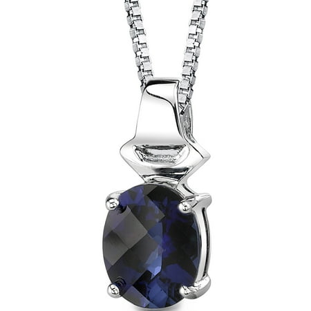 Peora 3.50 Carat T.G.W. Oval Shape Created Blue Sapphire Rhodium over Sterling Silver Pendant, 18