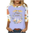 thumbnail image 3 of lcziwo Women's Easter Shirts Spring 3/4 Sleeve Round Neck Blouses Cute Rabbit Graphic Tees 2025 Holiday Tops Going Out Outfits Purple S, 3 of 6