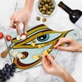 thumbnail image 4 of Eye Cutting Board, Traditional Eye Mystic Egyptian Ornamental Print on Plain Background, Decorative Tempered Glass Cutting and Serving Board, Wine Bottle Shape, Pale Blue Orange, by Ambesonne, 4 of 5