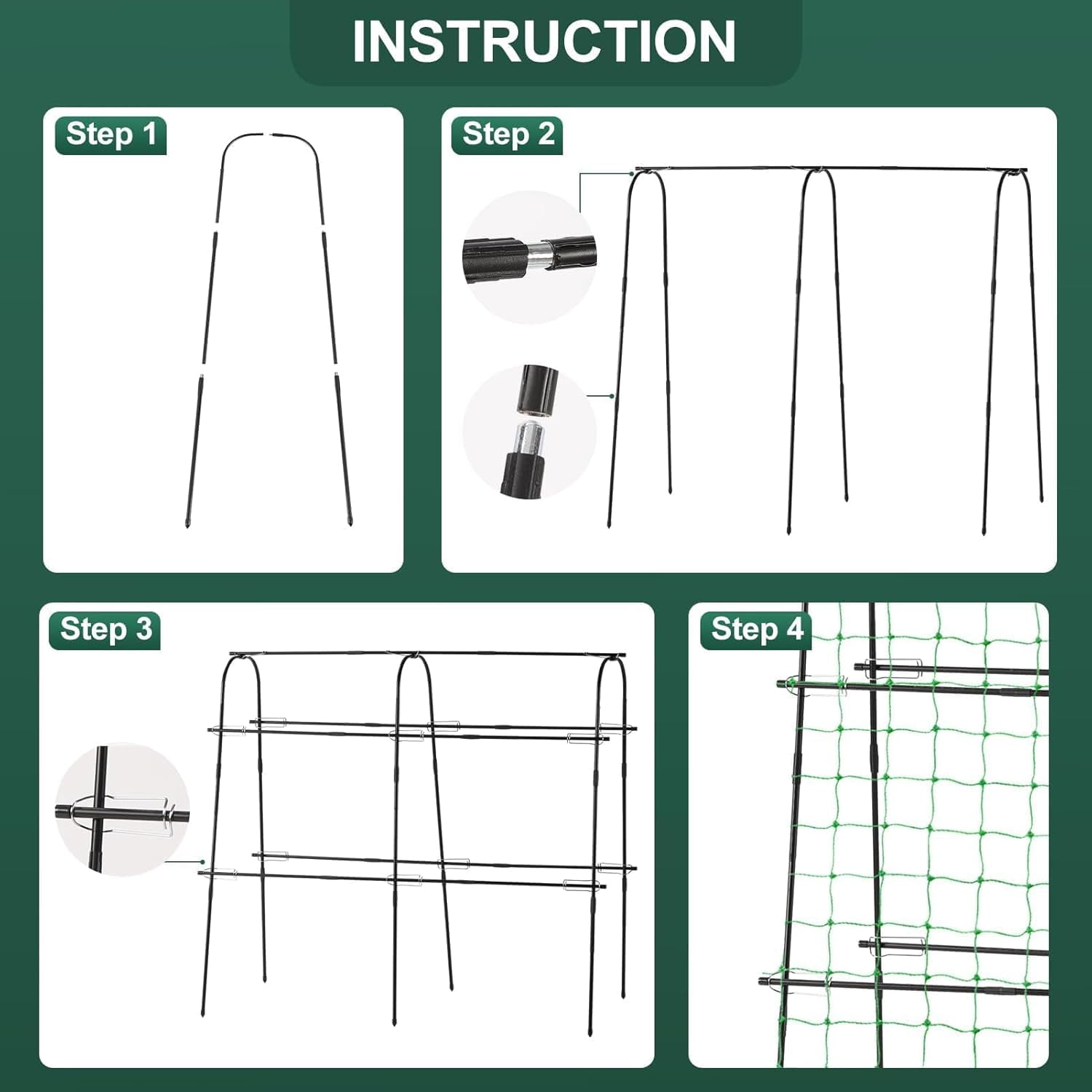 Garden Cucumber Trellis for Climbing Plants Outdoor, U-Shape Arch Trellis for Garden Raised Bed, Plant Support for Grape Vine Tomato Vegetable Pea Bean