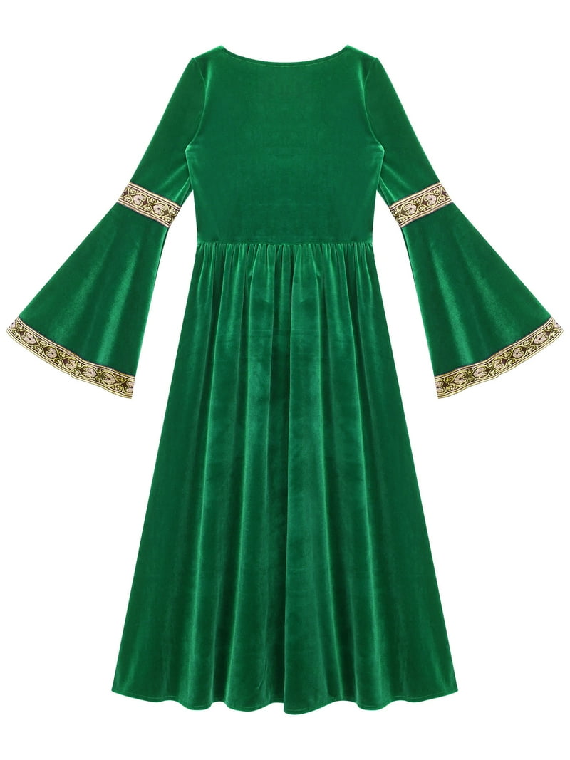 girls green medieval dress Alvivi Kids Girls Renaissance Vintage Dress Gothic Medieval Costume Maxi  Dresses Cosplay Halloween Costume Green 12
