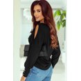 thumbnail image 3 of Women's Black Asymmetrical Cut Out Buttoned Long Sleeve Top, 3 of 5