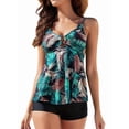 thumbnail image 3 of Women Tummy Control Swimsuit Modest Tankini Top with Boyshort Bathing Suits Swimwear Leaves M, 3 of 9