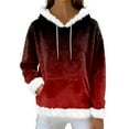 thumbnail image 4 of Hoodies For Women Oversized Winter Plush Cute Gradient Print Flannel Hooded Sweatshirt Trendy Fall Winter Clothes Cozy Pullover,Red,S, 4 of 6