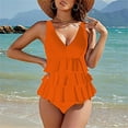 thumbnail image 2 of Maillot de Bain Sans Manches Rétro Rembourré Col en V Ajusté pour la Plage, 2 of 5