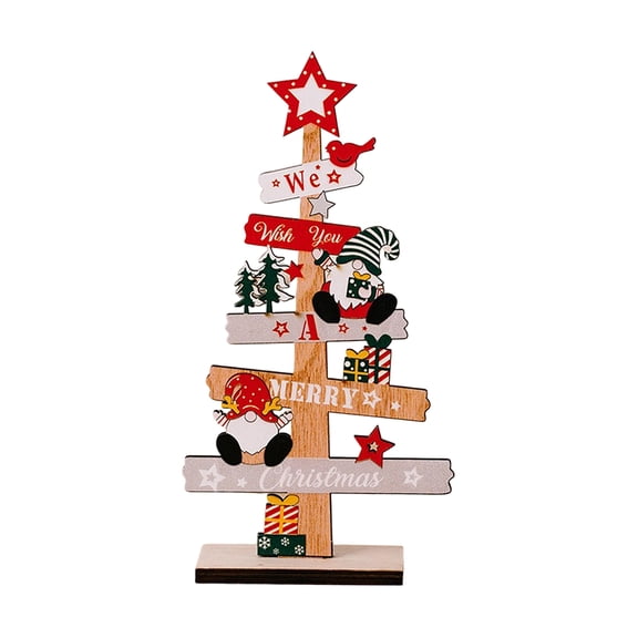 Christmas Decor Wooden Tabletop Tree, Festive Freestanding Desktop Ornament, Holiday Centerpiece Decoration, Seasonal Home Shelf Mantel Display, Ideal Xmas Decor Gift for Indoor Living Room Party