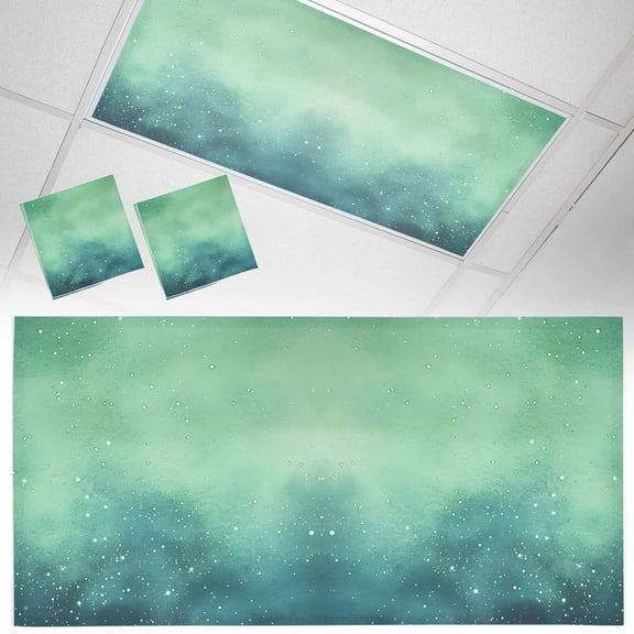 2 Pack Ombre Green Cloud Sky Fluorescent Light Covers for Ceiling Lights Starry Night Sky Gradient Nature Magnetic Ceiling Light Covers Overhead Light Filters for Office Classroom Home