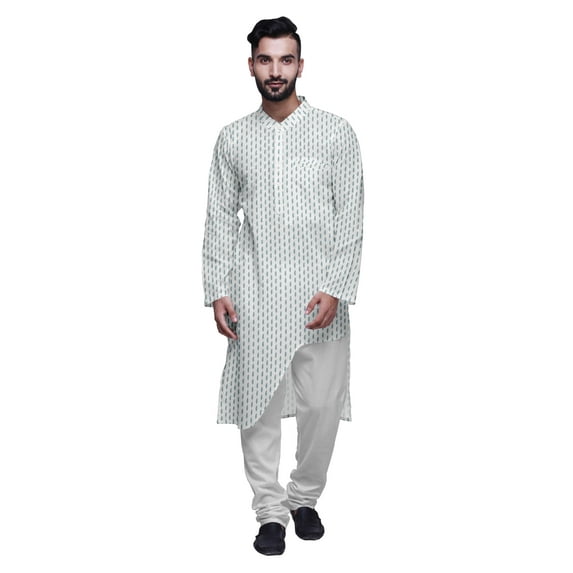 Atasi Printed Casual Asymmetric Kurta Pyjama For Men Designer Long Kurta Set
