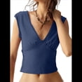 thumbnail image 3 of Camisetas Sin Mangas para Mujer, Cuello en V Profundo, Espalda Plisada, Camisetas para Salir, Estilo Y2K, Ropa de Calle. Azul M, 3 of 7