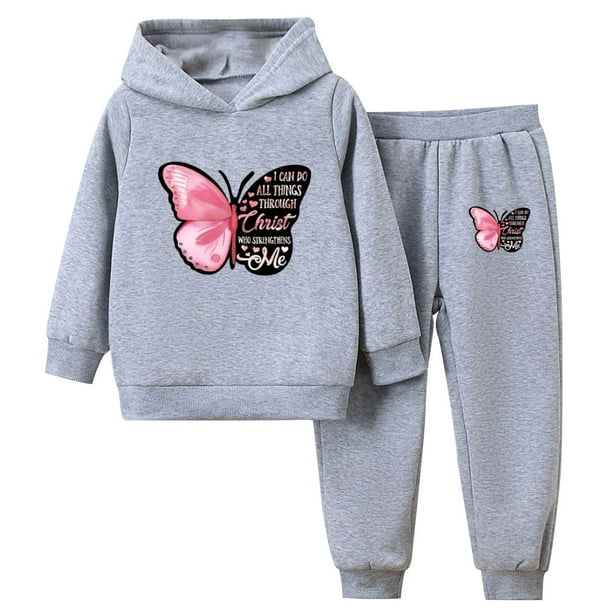 Odeerbi 2-16 Años Niñas Conjuntos Estampados Sudaderas Con Capucha Pantalones Dos Piezas Conjunto Sudadera Fina