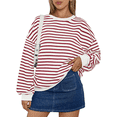 thumbnail image 1 of Sudadera de Cuello Redondo A Rayas de Gran Tamaño para Mujer, Jersey de Larga con Bloques de Color, Camiseta Informal Holgada para Hacer Ejercicio, Color Rojo, Talla M, 1 of 6