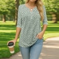 thumbnail image 5 of 3/4 Sleeve Tops for Women Henley Neck Button Down 3/4 Sleeve T Shirts Casual Loose Fit Three Quarter Sleeve Tops, 5 of 5
