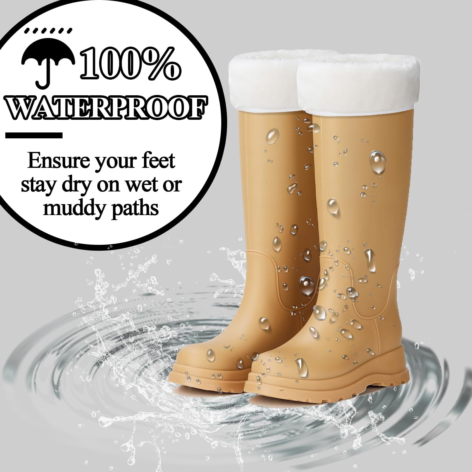 AUXDIQ Rain Shoes Women Mid-calf Boots Waterproof Rain Boots Outdoor Garden Shoes