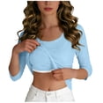 thumbnail image 4 of biudgviw 3/4 Sleeve Tops for Women Ribbed Knit Crewneck Undershirt Slim Fit Casual Pajama Basic Tees with Built in Bra, 4 of 7
