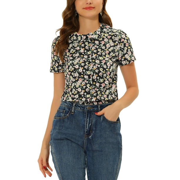 CAMISA DE MUJER ATHLECHIC DE VERANO CON COLLAR PETER PAN, BOTONES EN LA PARTE FRONTAL, BLUSA VINTAGE FLORAL, TALLA S, NEGRO