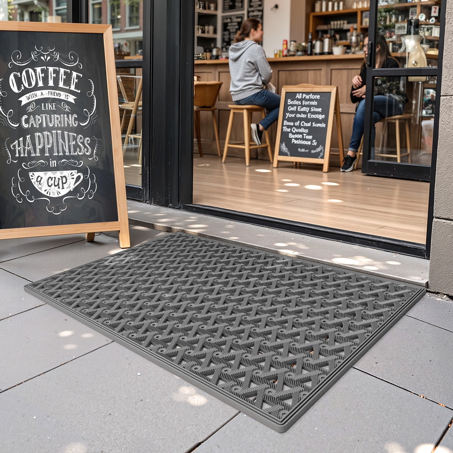 PABUBE Outdoor Doormat , Waterproof and Heavy Duty Doormat for Outside, Low Pile Dirt Trapper Rubber Outdoor Mat and Non-Slip Welcome Mat for Front Doors, 19" x 29", Gray