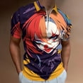 thumbnail image 2 of Psychedelic Clown Joker Men Zipper T-shirt Summer Casual Short Sleeve T-shirt Top, 2 of 7