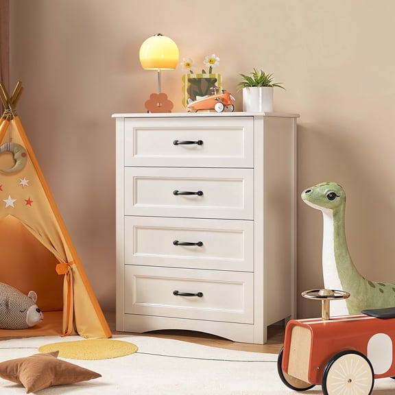 Wooden Chest of Drawers for Bedroom, Noelse Small 4 Drawer Dresser Bedroom Storage Cabinets with Drawers for Categorized Storage, White