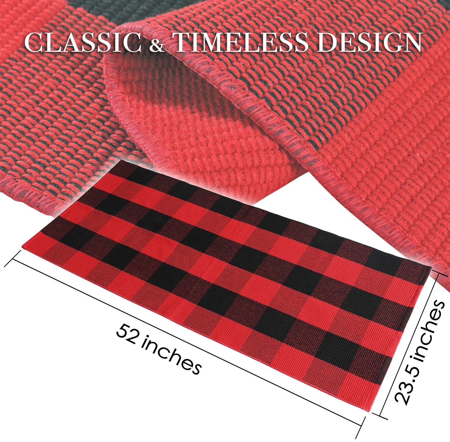 VUDECO Buffalo Plaid Rug 23.5” x 52” Red and Black Check Front Door Mat