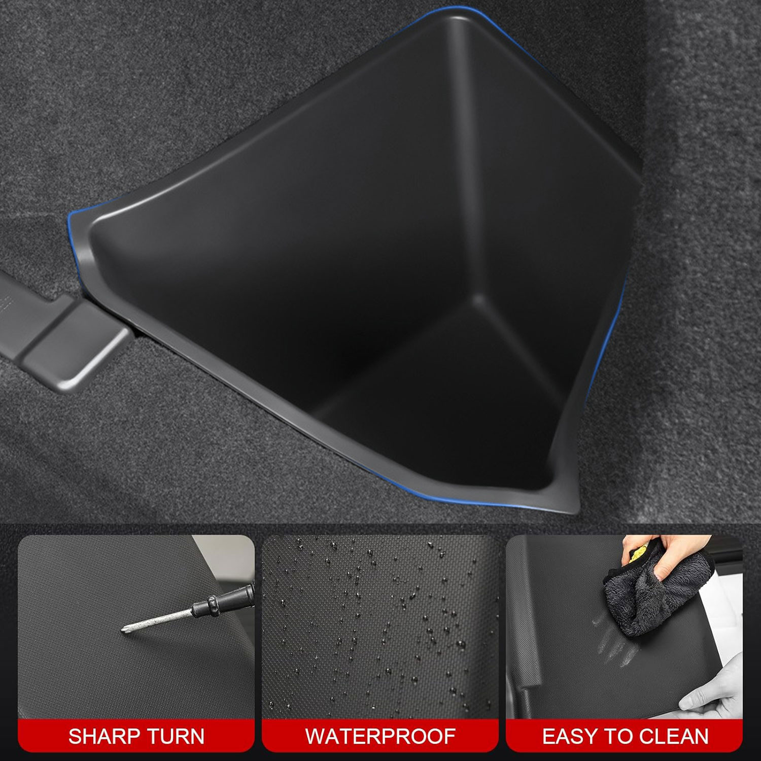 TJS for Tesla Model Y Juniper Rear Trunk Side Storage Bins with Carpeted Lid, TPE Organizers, Interior Accessories (2025–2026)