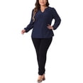 thumbnail image 2 of Agnes Orinda Women's Plus Size Tops Dressy Casual V Neck Long Sleeve Hollow Blouses Trendy T Shirts Loose Tunic 3X Navy Blue, 2 of 6
