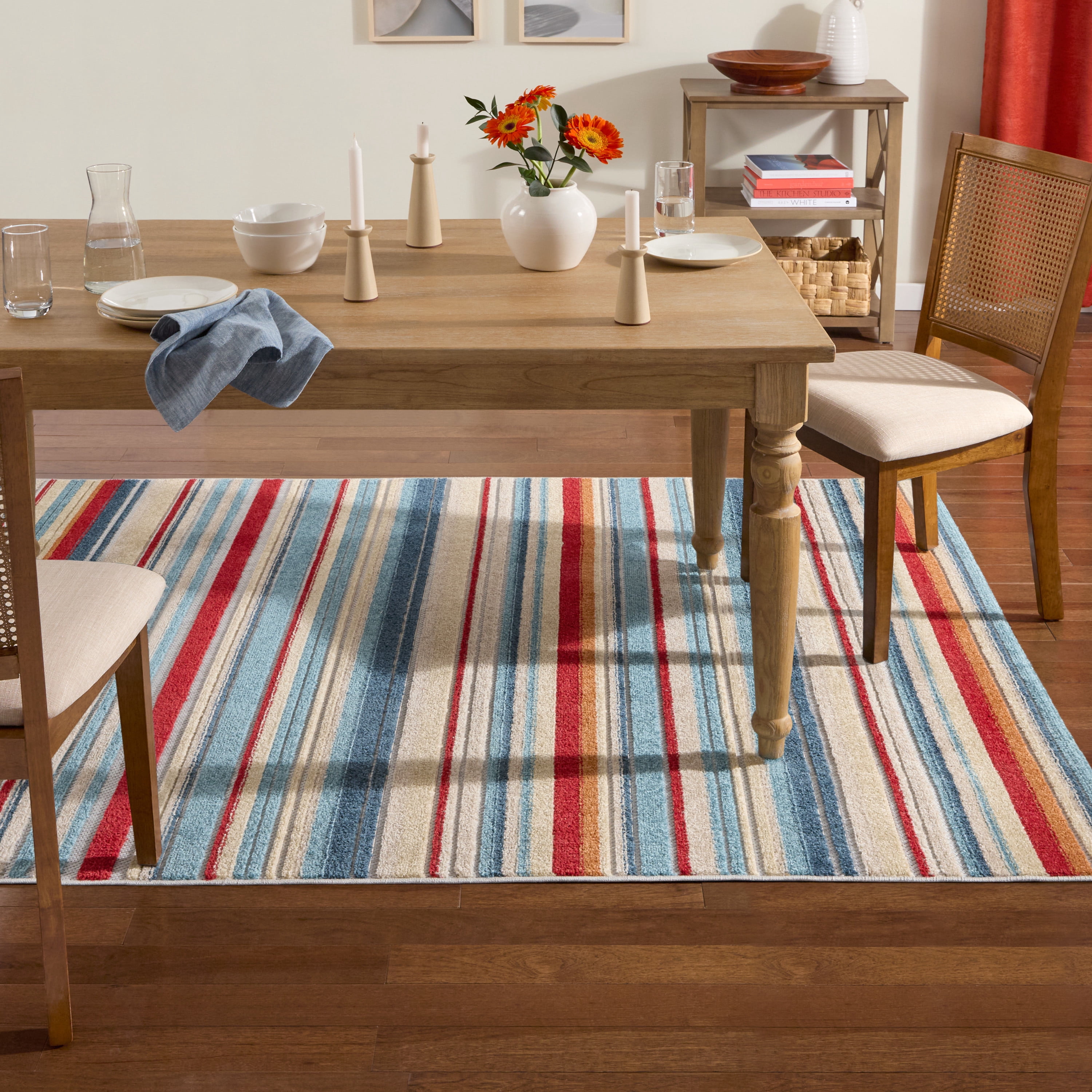 TOWN & COUNTRY EVERYDAY Rio Multicolor Stripe Indoor Outdoor Area Rug, UV Fade Resistant, High-Low Pile, Red/Mutli, 5'2"x7'2"