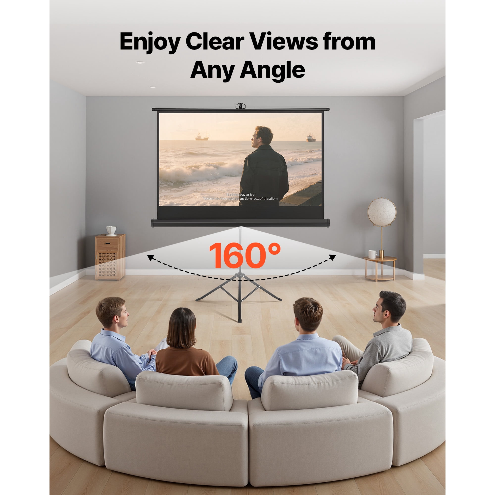 KFFKFF Portable 60-Inch Projector Screen with Stand, 16:9 HD Display, 160° Viewing Angle, Wrinkle-Resistant Design, Includes Tripod and Carry Bag for Indoor and Outdoor Use