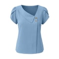 thumbnail image 5 of WEIWEN Cotton Linen Blouses for Women Summer Loose Fit Short Sleeve Tops Asymmetric Button Down V Neck Tees Dressy Casual T Shirts Light Blue, XXL, 5 of 5