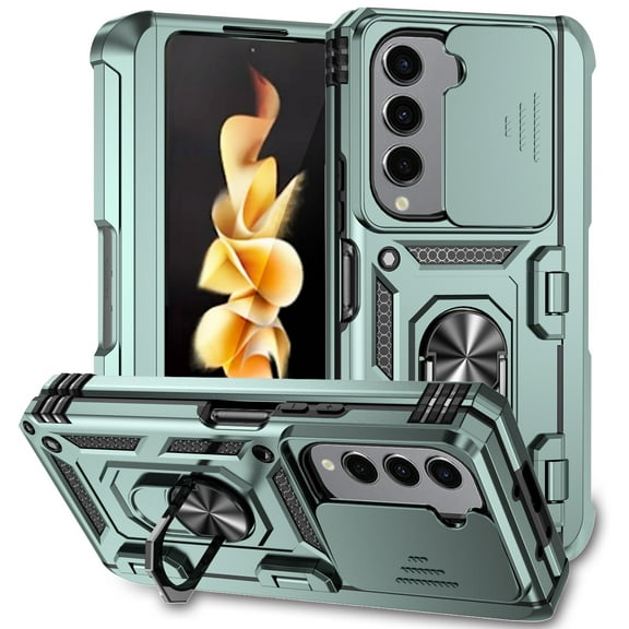 Dteck for Samsung Galaxy Z Fold 5 Phone Case, Ring Magnetic Kickstand & Slide Camera Cover, Shockproof Armor work with Car Mount Holder Case for Samsung Galaxy Z Fold 5 5G,Darkgreen
