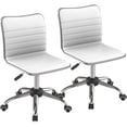 thumbnail image 1 of Chaise de Travail Blanche à Dossier Mi-Haut, Dossier Bas, Cuir PU, Pivotante, Chaise de Coiffeuse de Bureau, Lot de 2, 1 of 7