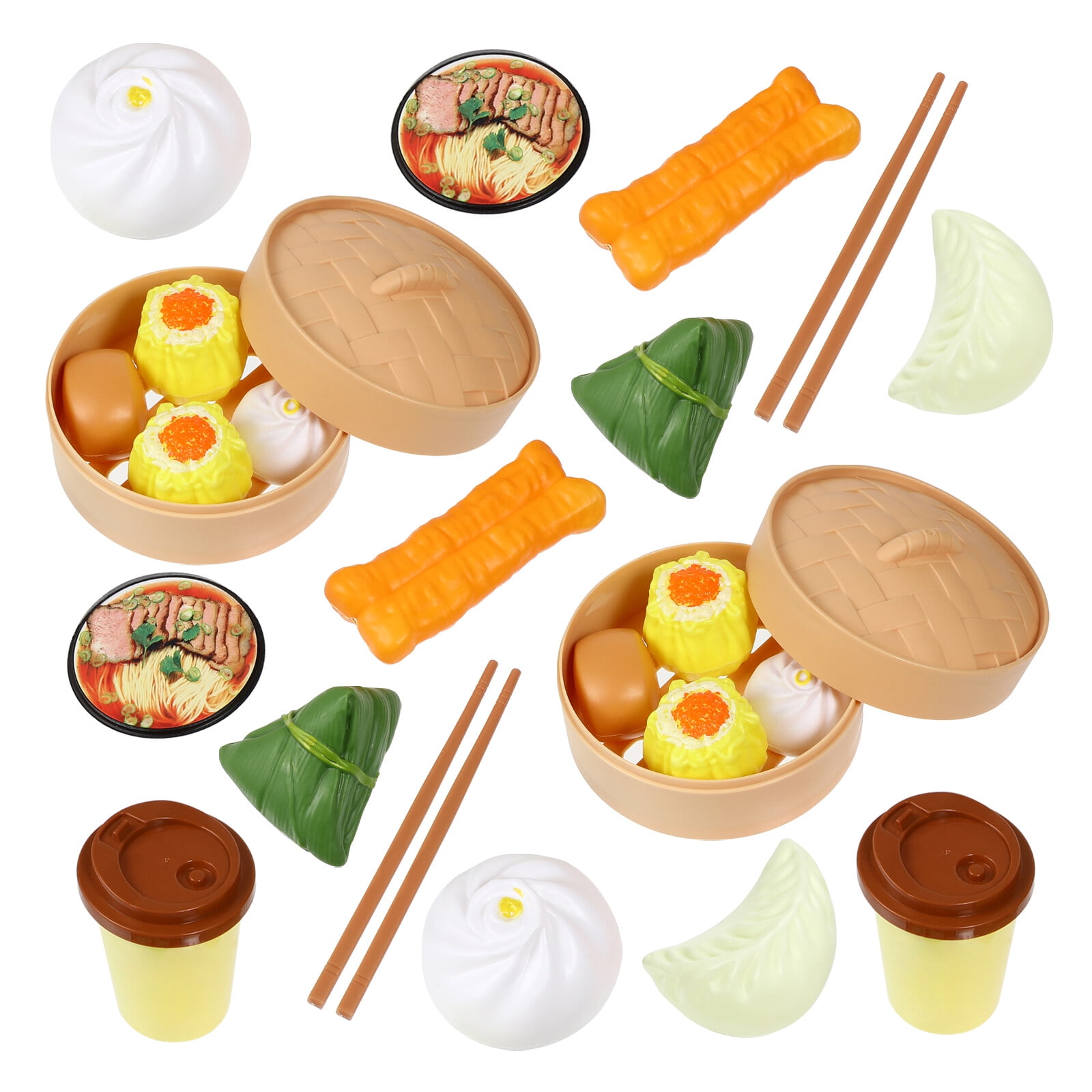 NUOBESTY 2 Sets Kids Pretend Play Toy Kitchen Cooking Toy Steamed Toy Food  Chinese Breakfast Food Play Set 