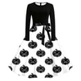 thumbnail image 2 of BaoFuBaoMei Halloween Dresses for Women Plus Size Crew Neck Long Sleeve Halloween Pumpkin Print Midi Dress Back Zipper Closure Waist Bow Tie a Line Dresses for Party, 2 of 6