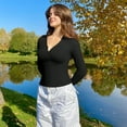thumbnail image 6 of OQQ women's shirt Long sleeve zipper spring and autumn fashion sexy top fitted T-shirt, 6 of 7