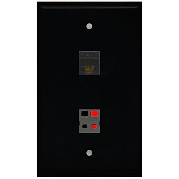 RiteAV - Black 1 Port Cat6 Ethernet Black 1 Port Speaker Wall Plate