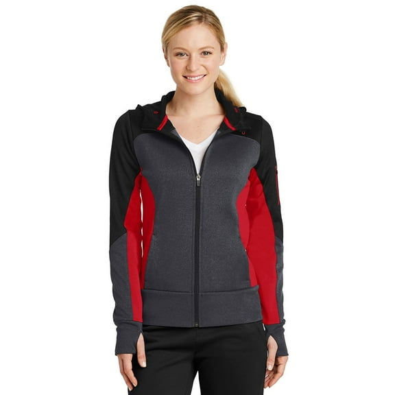 Sport-Tek Ladies Tech Fleece Colorblock Full-Zip Hooded Jacket. LST245