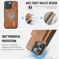 thumbnail image 4 of PU Leather Wallet Phone Case Compatible with iPhone 16 Pro, with Card Holder 2 in 1 Detachable Back Cover for iPhone 16 Pro, RFID Blocking Kickstand Heavy Duty Classic Magnetic - Brown, 4 of 11
