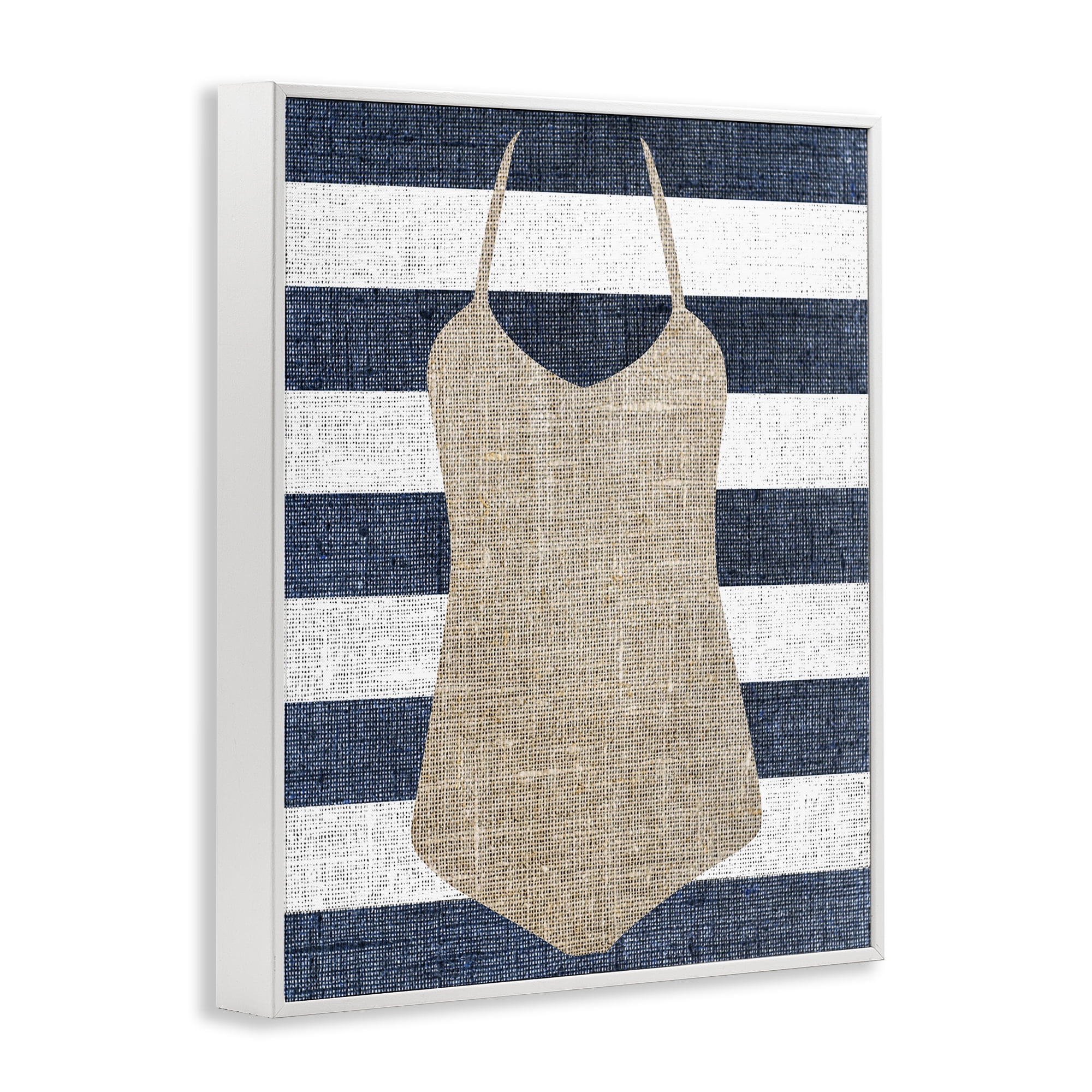 Stupell Industries Swimsuit on Stripes Beauty & Fashion Painting White Framed Art Print Wall Art, 11 x 14