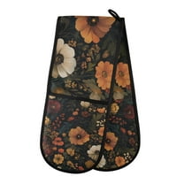 Yayeee Double Oven Mitt Kitchen Heat Resistant Baking 35" x7" Quilted Glove, Dark Floral Pattern