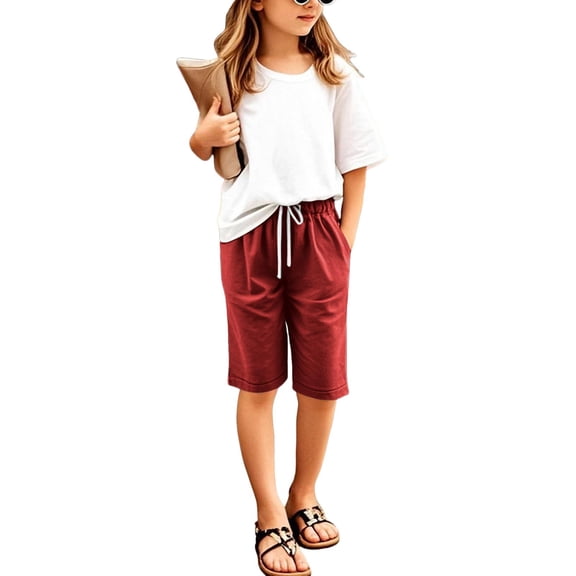Athletic Shorts Girls 7-8 Toddler Kids Girls Casual Bermuda Shorts Drawstring Elastic Waistband Beach Shorts 5-13 Years