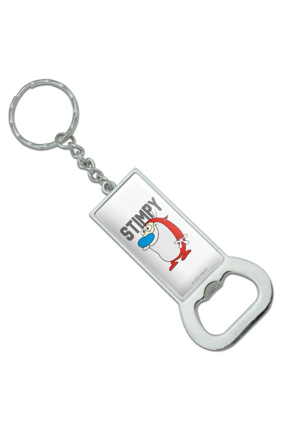 Ren and Stimpy Show Collegiate Stimpy Keychain Rectangle Chrome Plated Metal Bottle Cap Opener