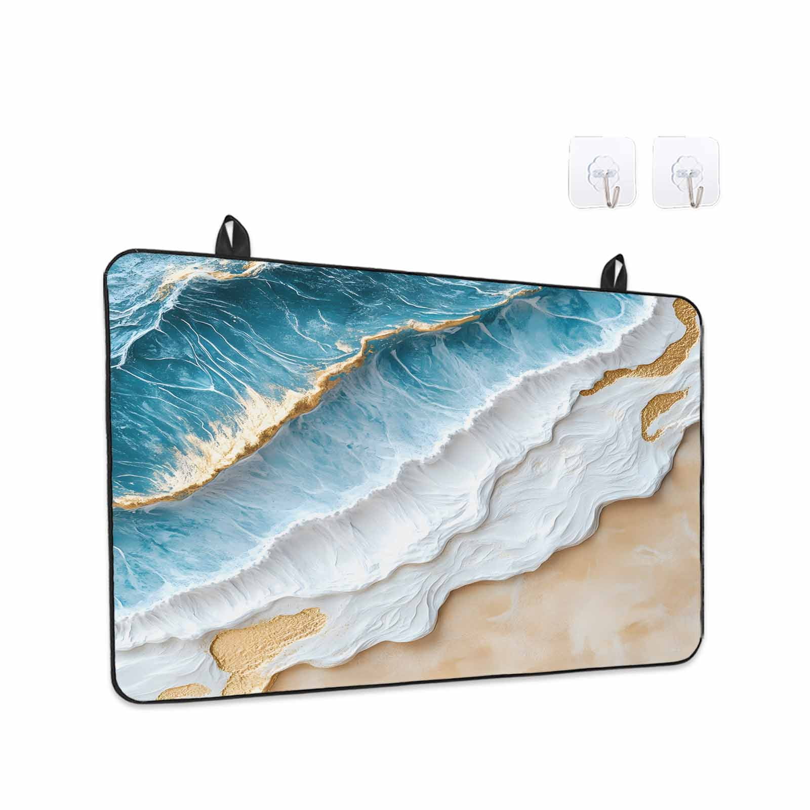 Coastal Beach Stove Top Cover for Electric Stove, Heat-proof & Non Slip Glass Top Stove Cover Protector, Nautical Ocean Blue Beige Seaside Kitchen Flat Cooktop Rubber Mat 24x21 Inches