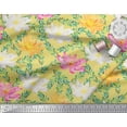 thumbnail image 2 of Soimoi Yellow Cotton Poplin Fabric Leaves & Water Lily Floral Print Fabric Prints By the Yard 42 Inch Wide, 2 of 3