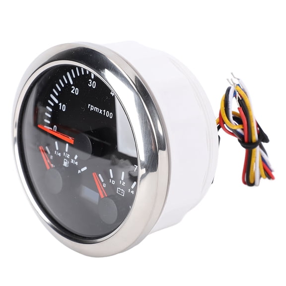 BIMZUC 85mm 3-in-1 Marine Speedometer Fuel Level Gauge 8-16V Voltmeter 7000 RPM Tachometer with 7 Color Auto-Cycling Backlight for Truck Car Boat RV, Black Silver Bezel