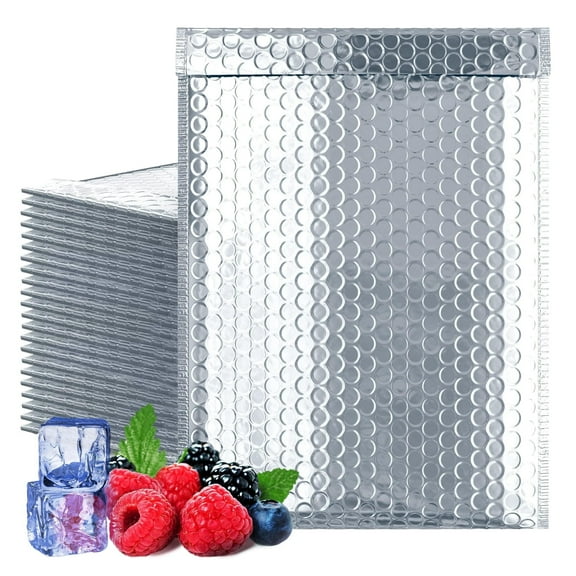 Silver Thermal Bubble Mailers, Insulated Metallic Cold Shipping, 100 Count, 8 x 11 in