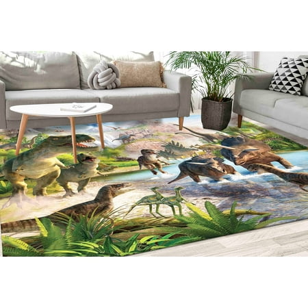 Dinosaur Rugs, Dino Rug, Boy Room Rug, Children Rugs, Gift For Him, Thin Rug, Bedroom Rug, Housewarming Gift, Nursery Rug, Accent Rug, 3.3'x9.2' - 100x280 cm