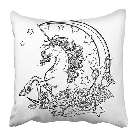 - ECCOT Kawaii Night Sky Composition with Roses Bouquet Stars and Moon Crescent Festive Pillowcase Pillow Cover 16x16 inch